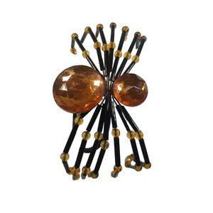 Pony Tail Holder Barrette Big Spider Hollween Red Jeweled Black Legs Orange...